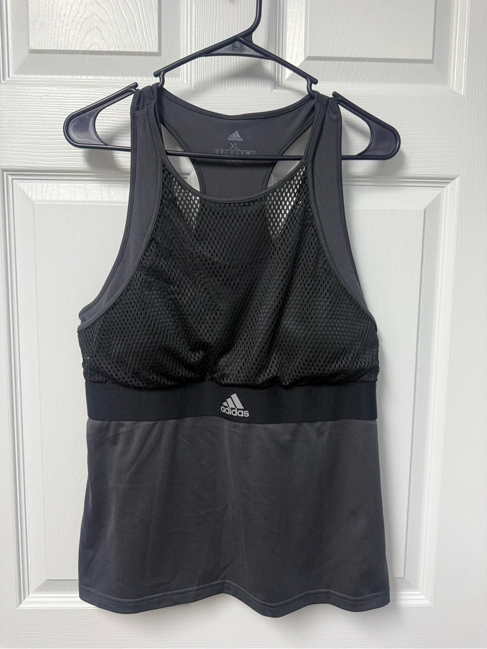 adidas Black Mesh Sports Tank with Built-In Shelf Bra